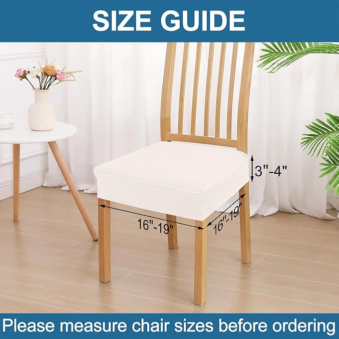 Smiry Waterproof Seat Covers for Dining Room Chairs Set of 4, Stretch Jacquard - Image 2