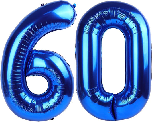 Blue Jumbo Number 60 Balloon 40 Inch, Women Men 60 Birthday Supplies, Foil Helium 60 Birthday Giant Balloon, Mylar Blue Number Balloons Anniversary Decorations