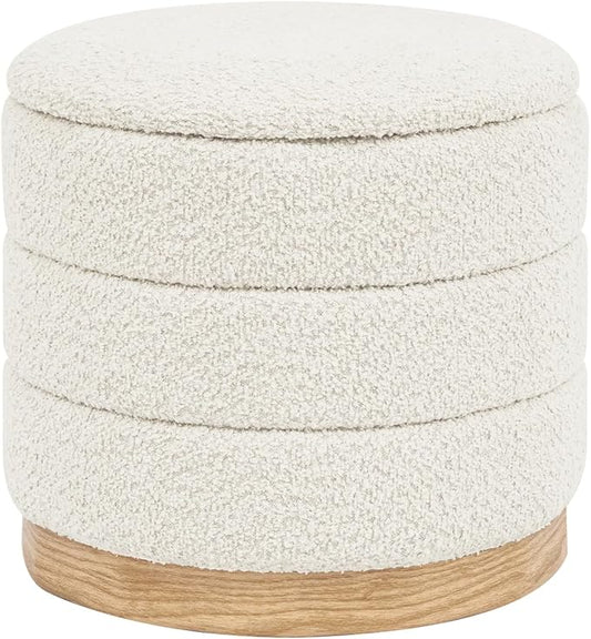Round Storage Ottoman with Reversible Tray Lid, Folding Chenille Fabric by ZOLANOful
