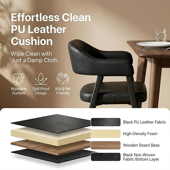 HNY Modern Dining Room Arm Chairs Set of 6, Retro Faux Leather Upholstered - Image 4