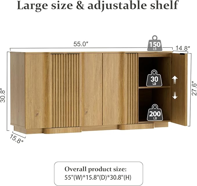 Brafab Buffet Cabinet, Wood Fluted Credenza - Image 2