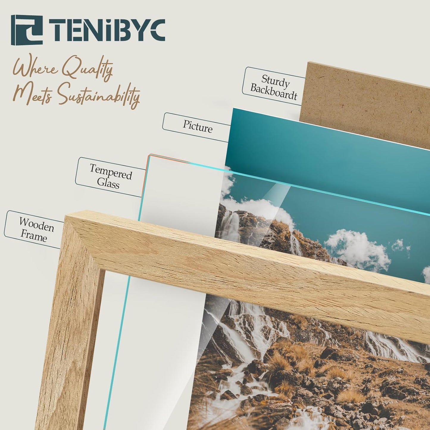 5x7 Picture Frame 4 Pack, Natural Solid Wood Photo Frame, HD Tempered Glass, Table Display or Wall Hanging