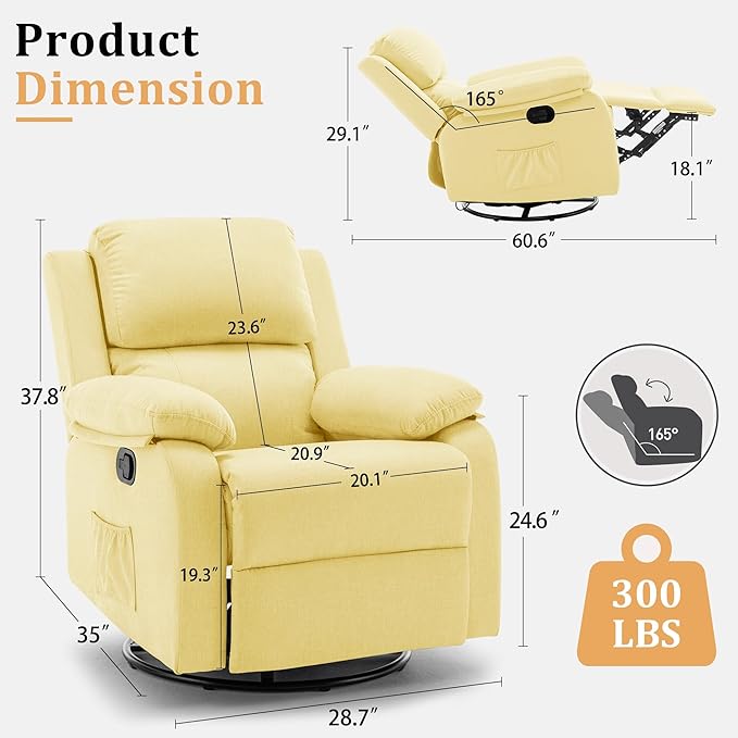 Korser Recliner Chair, 360 Swivel Rocker Chair - Image 2