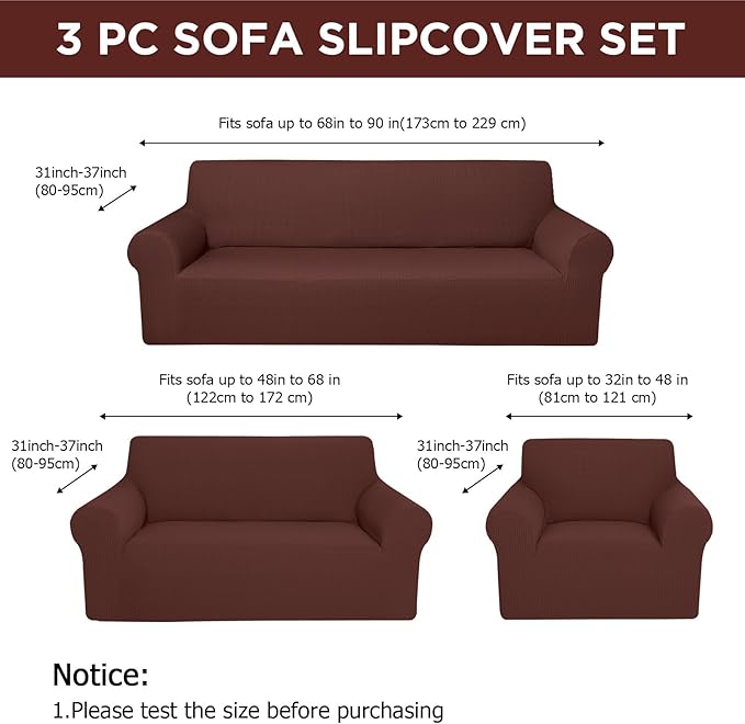 Peryiter 3 Pcs Couch and Loveseat Covers Set Sofa Cover - Image 2