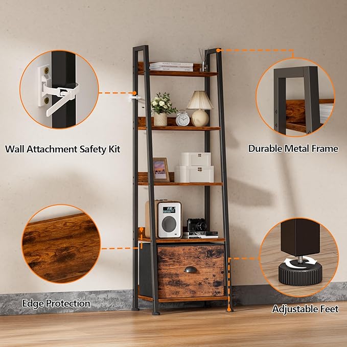 Furologee 5-Tier Ladder Shelf, Ladder Bookshelf - Image 4