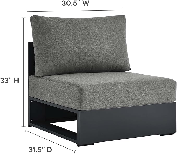 Modway Tahoe Aluminum Armless Patio Gray Charcoal Modular Weather-Resistant - Image 3