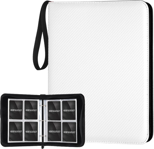 4 Pocket Card Binder, Premium Zip Trading Card Binder, 400 Double Sided Pocket PU Card Collection Binder, Collector Card Album, Card Folder for MTG, TCG, Sports Cards, Game Cards (White)