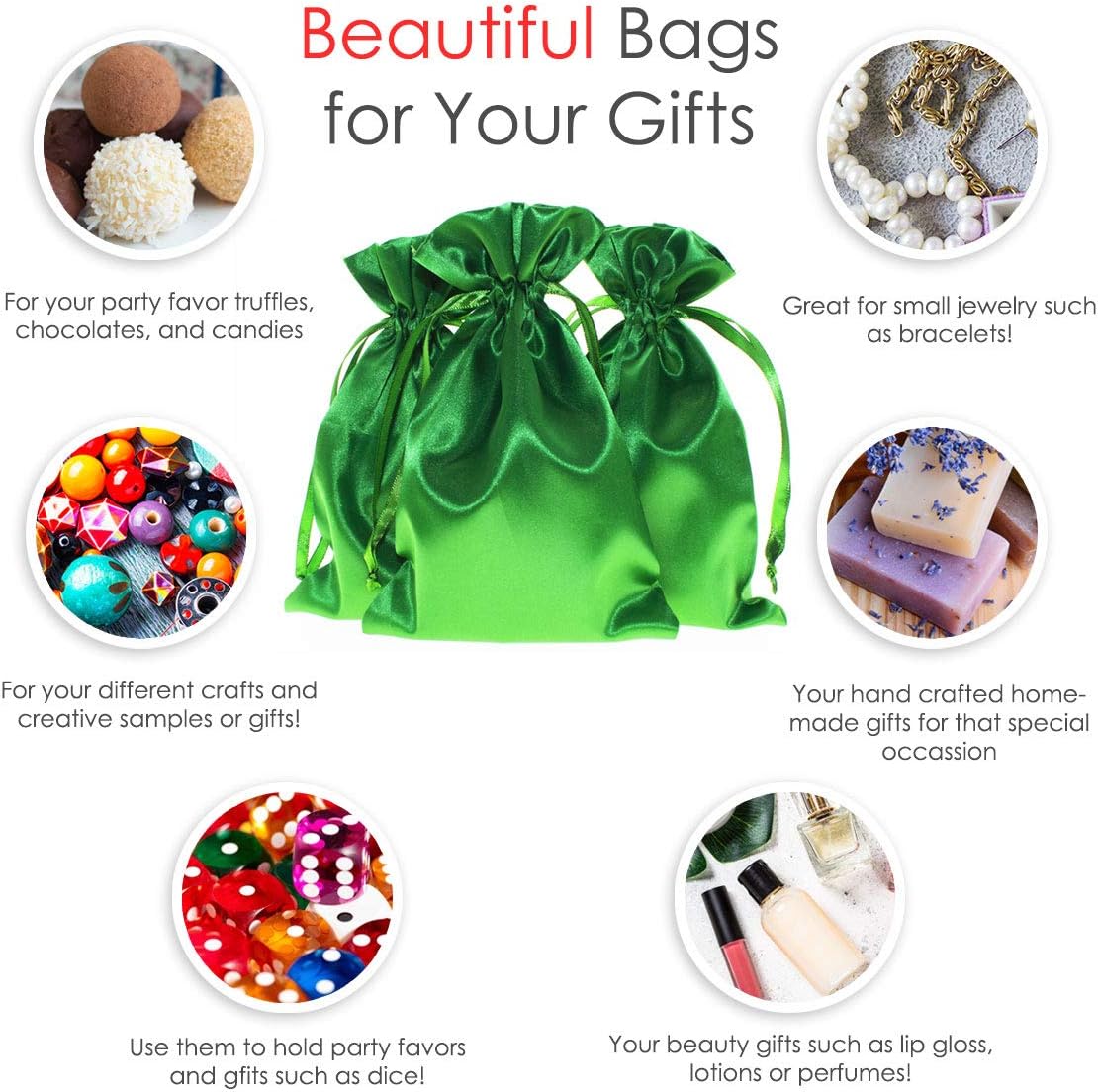 4" x 6" Green Satin Gift Bags, Jewelry Bags, Wedding Favor Drawstring Bags Baby Shower Christmas Gift Bags 50 per Pack