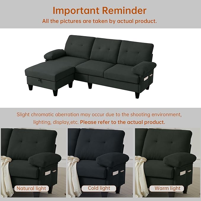Sectional Sofa Couch for Living Room, Deep 3-Seater L Shaped Couches - Image 8