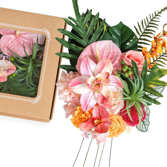 TINGE TIME Artificial Flowers Tropical Citrus & Pink Flower Combo for DIY Summer Wedding Bouquets Table Centerpieces Arrangements Party Baby Shower Home Decorations