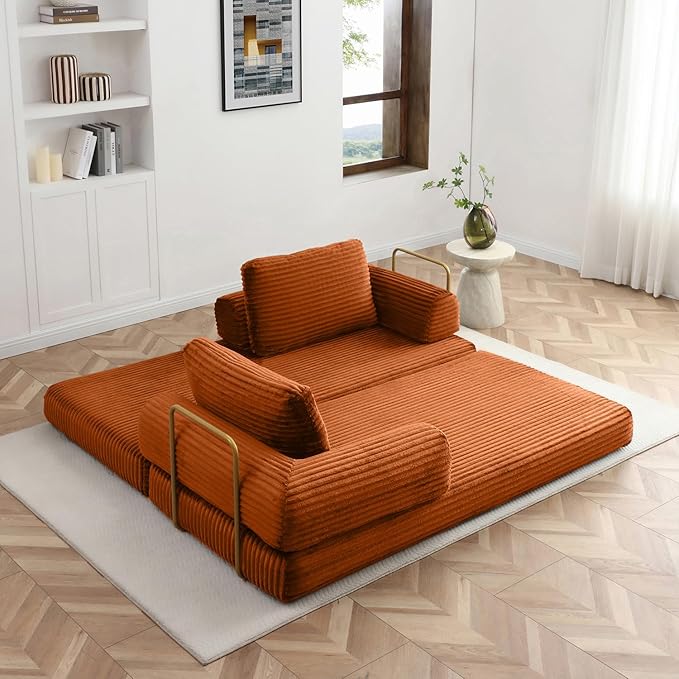 HANXIN 80 Inch Convertible Sleeper Sofa Bed, High Back Plush Corduroy Folding - Image 6