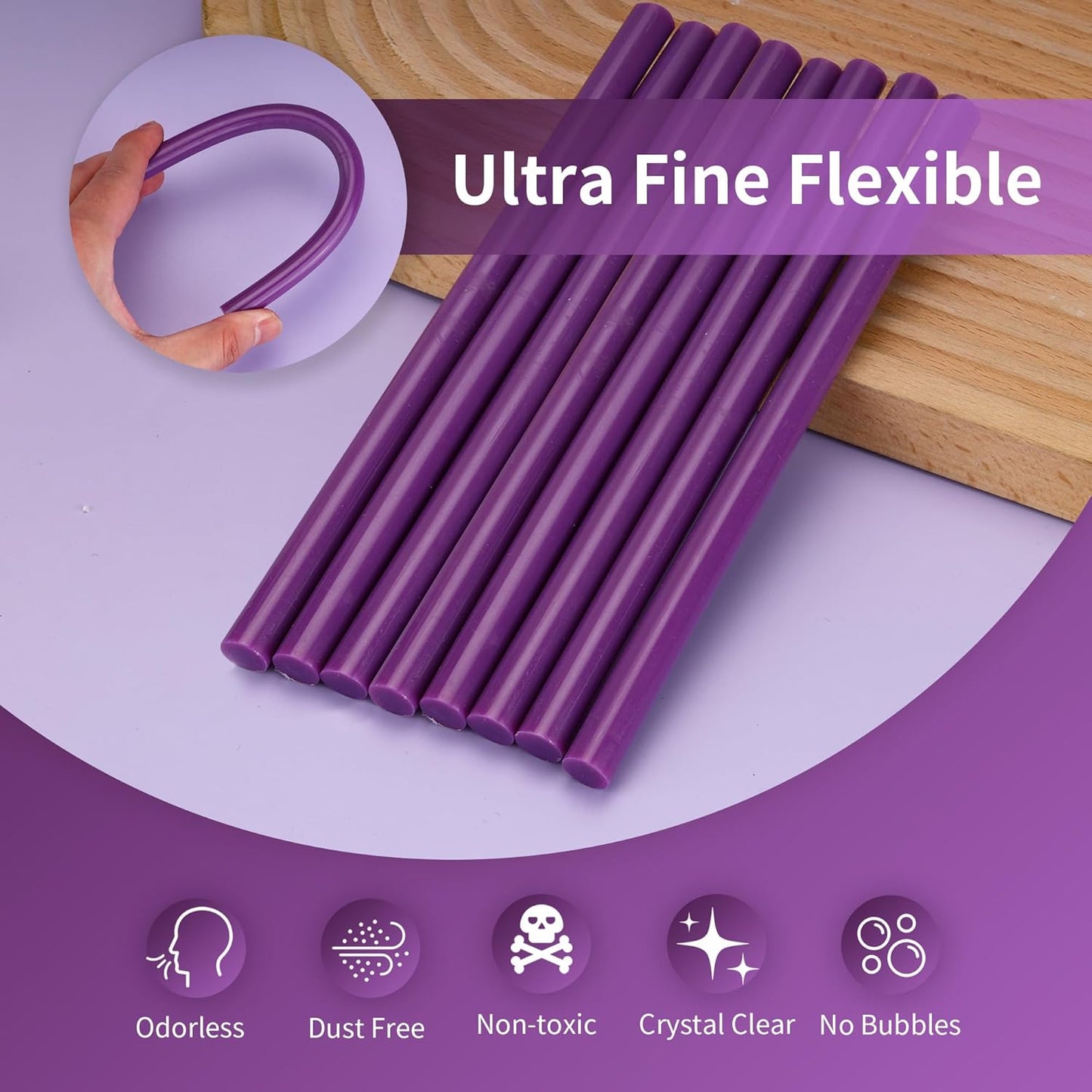 MATUFF Purple Hot Glue Sticks Full Size 0.43” Dia x 8” Long, 20 pcs Hot melt Adhesive Glue Sticks, All-Purpose Colored Glue Gun Sticks for DIY Purple Crafting Arts and Wedding Cards, Sealing (Mauve)