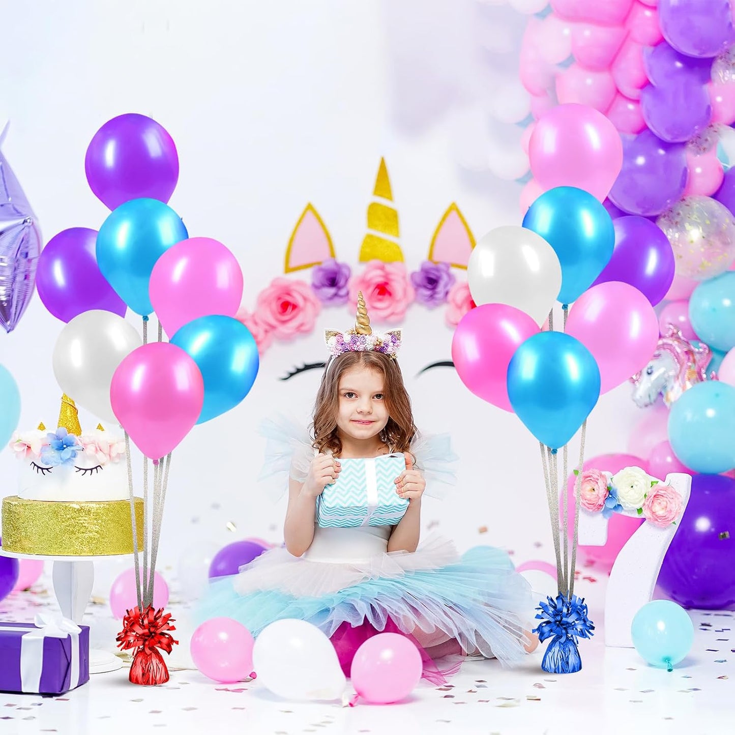 24 Pcs Balloon Weights Metallic Anchor Balloon Holder for Helium Balloons Heavy Table Weights and 1 Roll Iridescent Crimped Ribbon for Birthday Wedding Halloween Christmas Party(Stylish Colors)