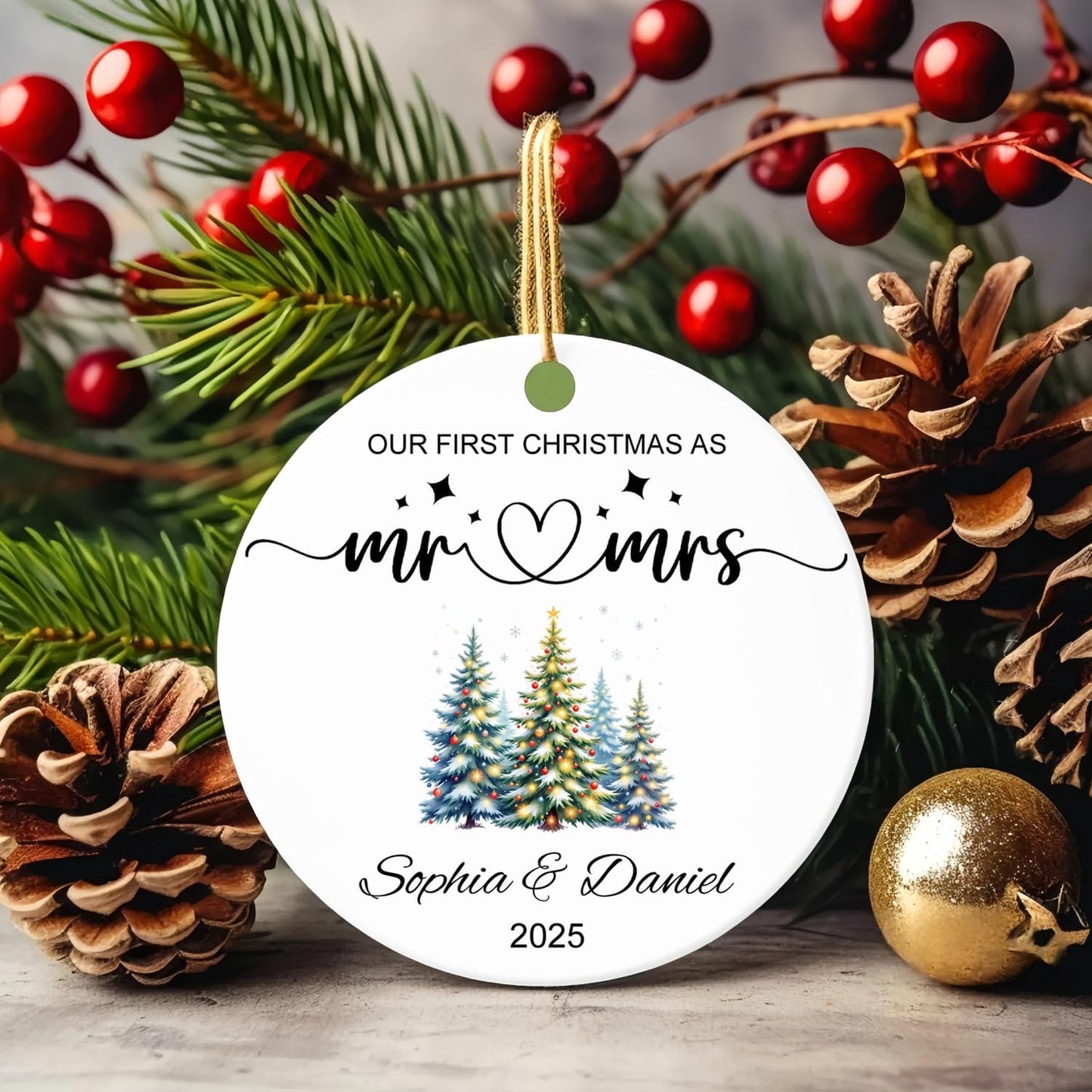 First Christmas Married Engaged Ornament 2025, Our First Christmas As Mr and Mrs Christmas Ornaments Bridal Shower Gift for Newlyweds