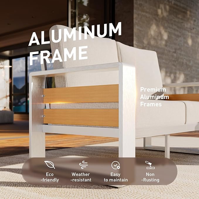 Aoxun Aluminum Patio Furniture Set, 5 Seats Luxury Metal Patio Conversation Sets - Image 3