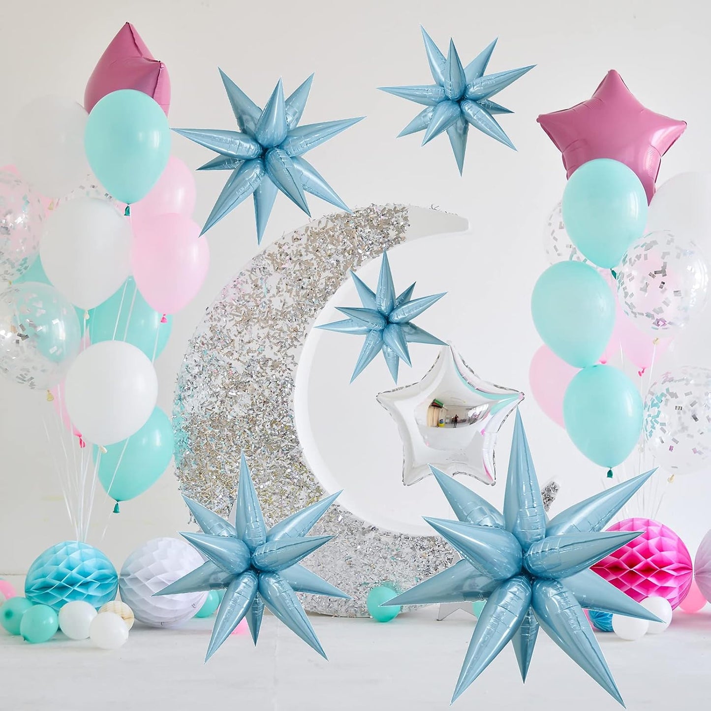 Tellpet Star Balloons Starburst Spike Shaped Balloon, 2pcs Large, Light Blue
