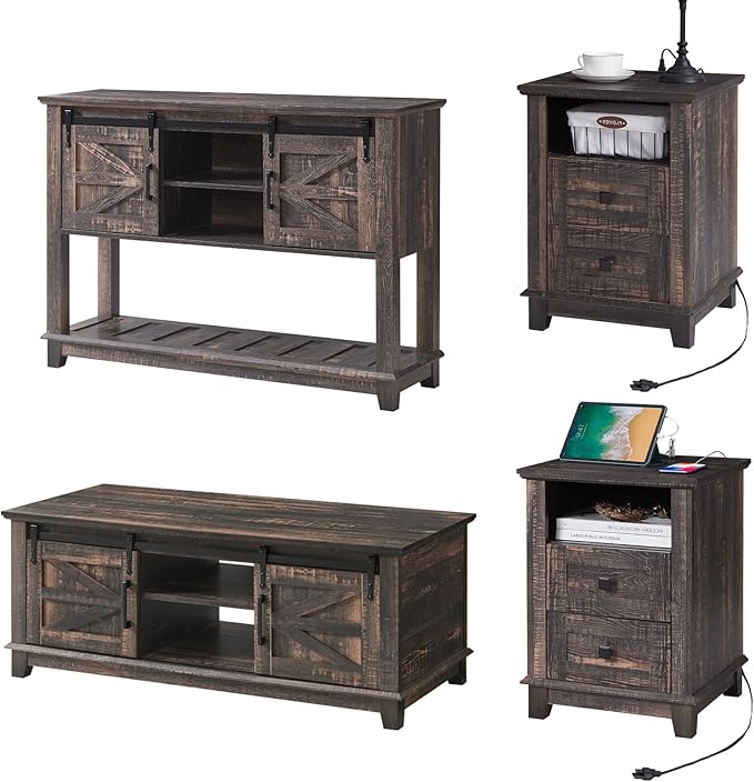 AMERLIFE Farmhouse 4-Piece Living Room Set, Entryway Console by AMERLIFE