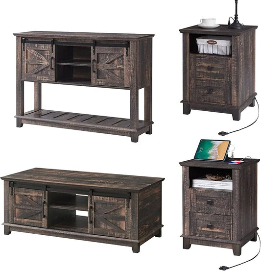 AMERLIFE Farmhouse 4-Piece Living Room Set, Entryway Console by AMERLIFE