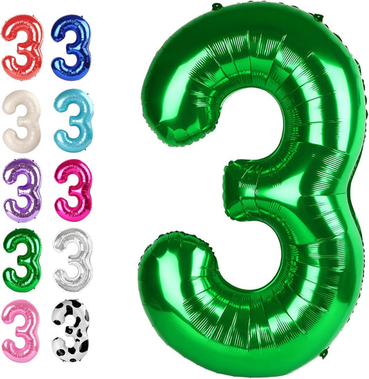 40 Inch Green 3 Large Number Balloon, 3 13 23 30 33 36 38 Green Birthday Party Decorations, Number Three Foil Balloons for Anniversary Party Graduations Celebration Supplies