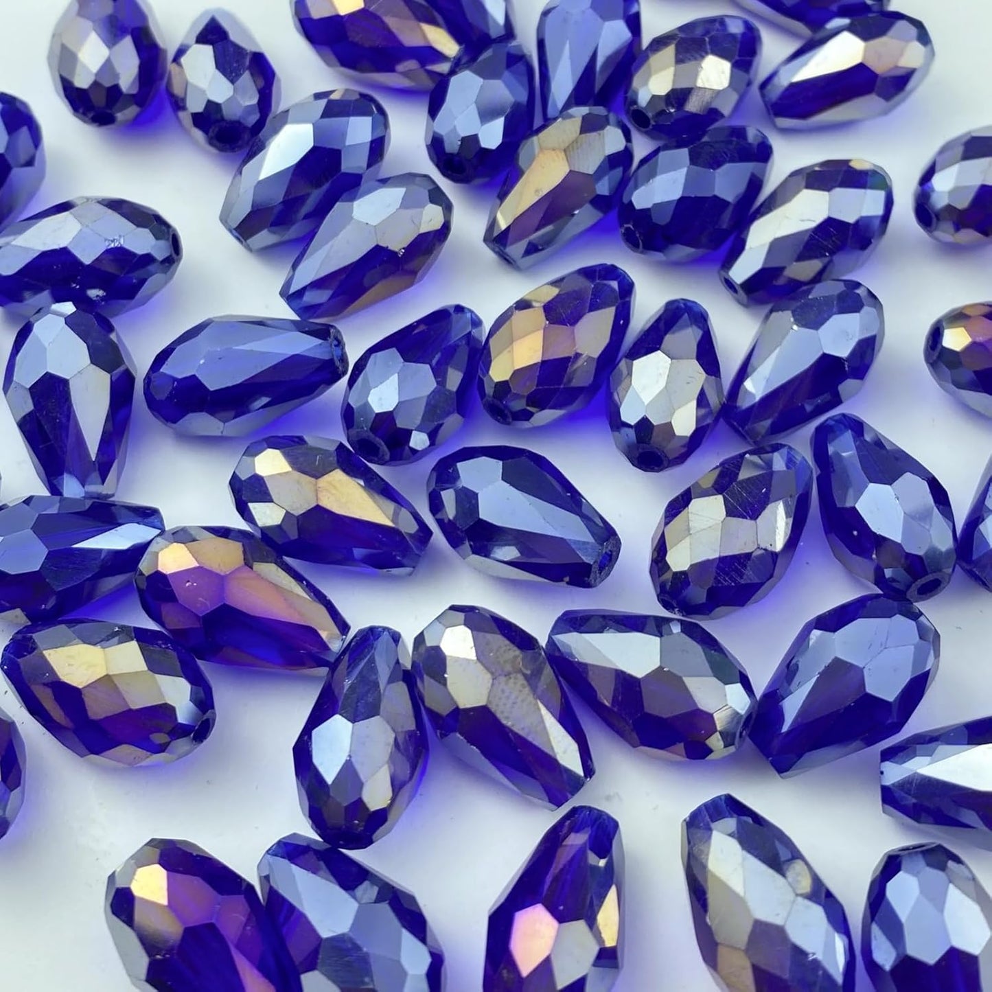 200pcs 4x6mm Teardrop Crystal Glass Beads Vertical Hole Faceted Glass Teardrop Spacer Beads for Bracelets Necklace Earring DIY Jewelry Making Craft(Sapphire Blue AB)