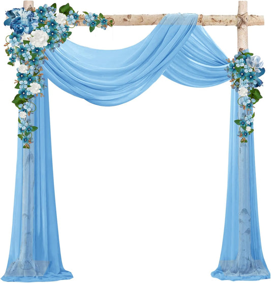 VOK Blue Wedding Arch Draping Fabric Chiffon Fabric, 29in x 18Ft Sheer Chiffon Outdoor Curtain for Wedding Ceremony Birthday Party Decoration (Blue,1 Panel)