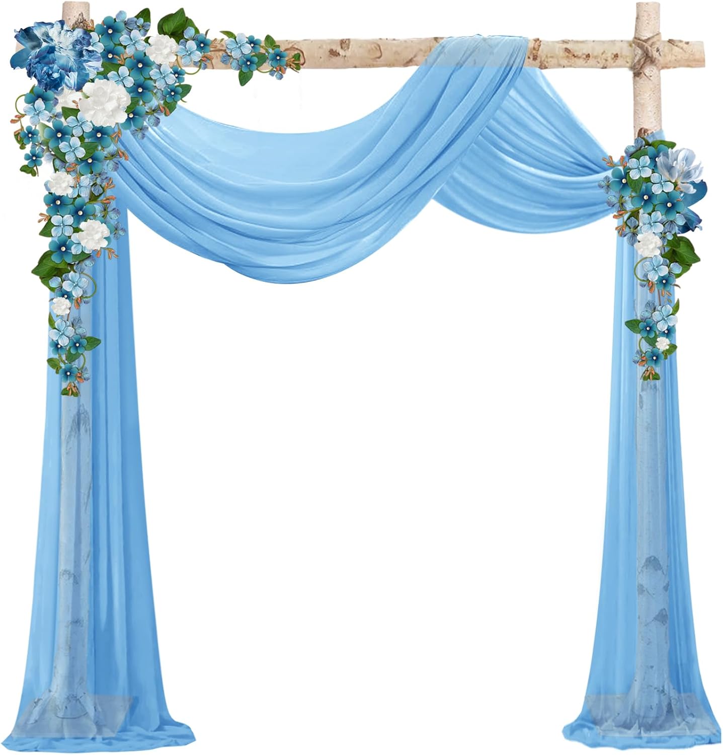 VOK Blue Wedding Arch Draping Fabric Chiffon Fabric, 29in x 18Ft 2 Panels Sheer Chiffon Outdoor Curtain for Wedding Ceremony Birthday Party Decoration (Blue,2 Panel)