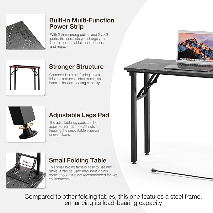 TEMI Small Computer Desk Folding Table - Image 8