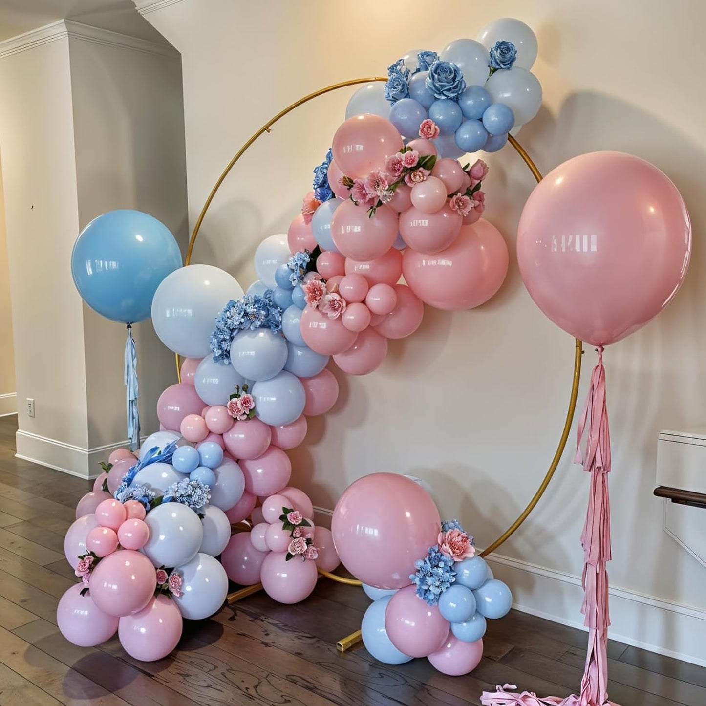 Pink and Blue Balloons, 60pcs Pearl Metallic Blue Pink Balloon With Two Types Confetti Balloons For Birthday Baby Shower Party Wedding Gender Reveal Bridal Shower Anniversary Engagement Decorations