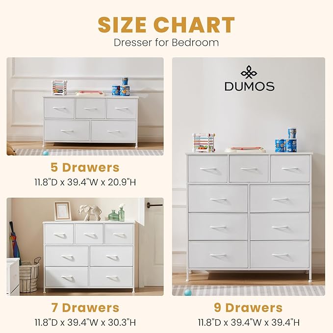 DUMOS Dresser for Bedroom, 5 Storage Drawers, Wide Fabric Closet Chests - Image 10