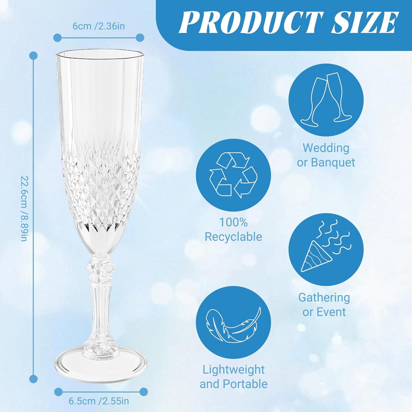Plastic Champagne Flutes, 24PCS White Transparent Wine Glasses Goblets Shatterproof Reusable Flute for Weddings, Bachelor Parties, Toasting, and Events(24,Transparent)