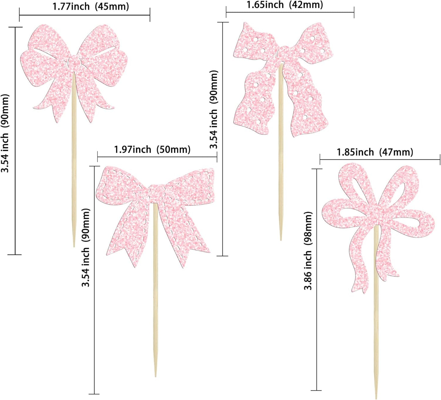 Ephlyn 24Pcs Light Pink Bow Cupcake Toppers - Bowknot Cupcake Decorations for Bridal, Baby Shower, Wedding Themed Party