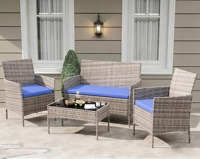 4-Piece Outdoor Furniture Set, PE Rattan Wicker Chairs - Image 8