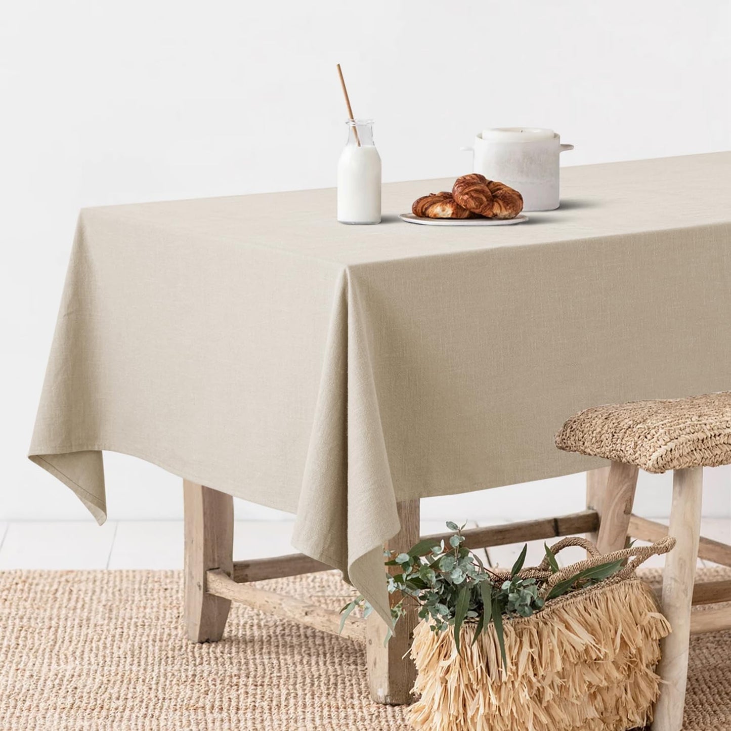 MIULEE Natural Linen Cotton Blend Tablecloth Rectangle, Luxury Waterproof Stain Resistant Durable Farmhouse Oblong Table Cloth for Dining Party Christmas Weddings Birthday, 52 x 84 inch, Ivory Cream