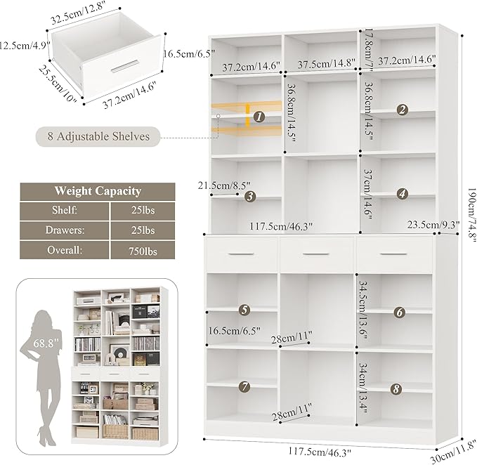 HOSTACK 75" Tall Book Shelf and Bookcase, Modern 9 Tier Bookcase - Image 2