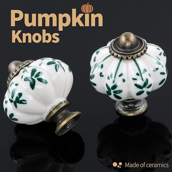 Ivory & Green Pumpkin Knobs 2 Pack Ceramic Cabinet Knobs Vintage Drawer Pulls - Image 5