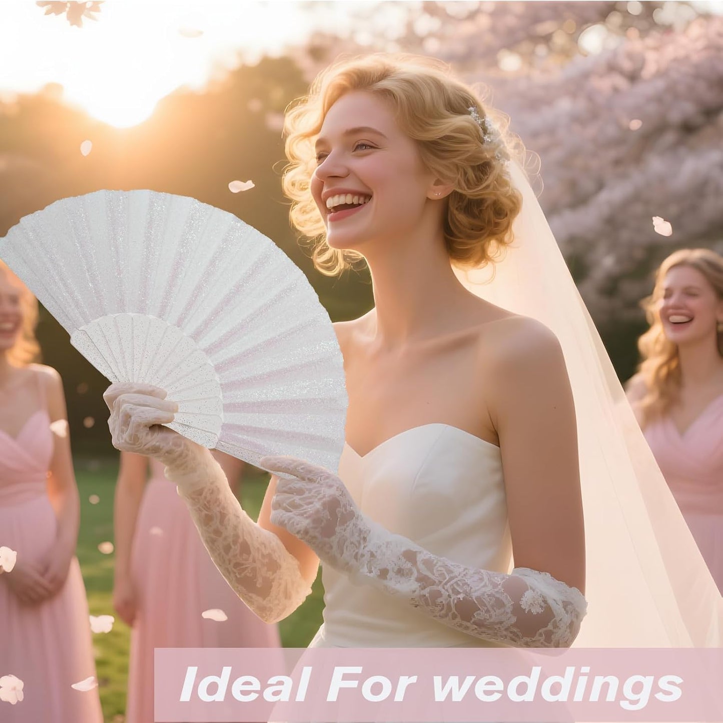 24 Pack Handheld Fan,Folding Hand Glitter fan with Shining Transparent Fan Rib – Ideal for Wedding, Church, Festival, Dance, Tea Party, Club, and EDM Accessories, White