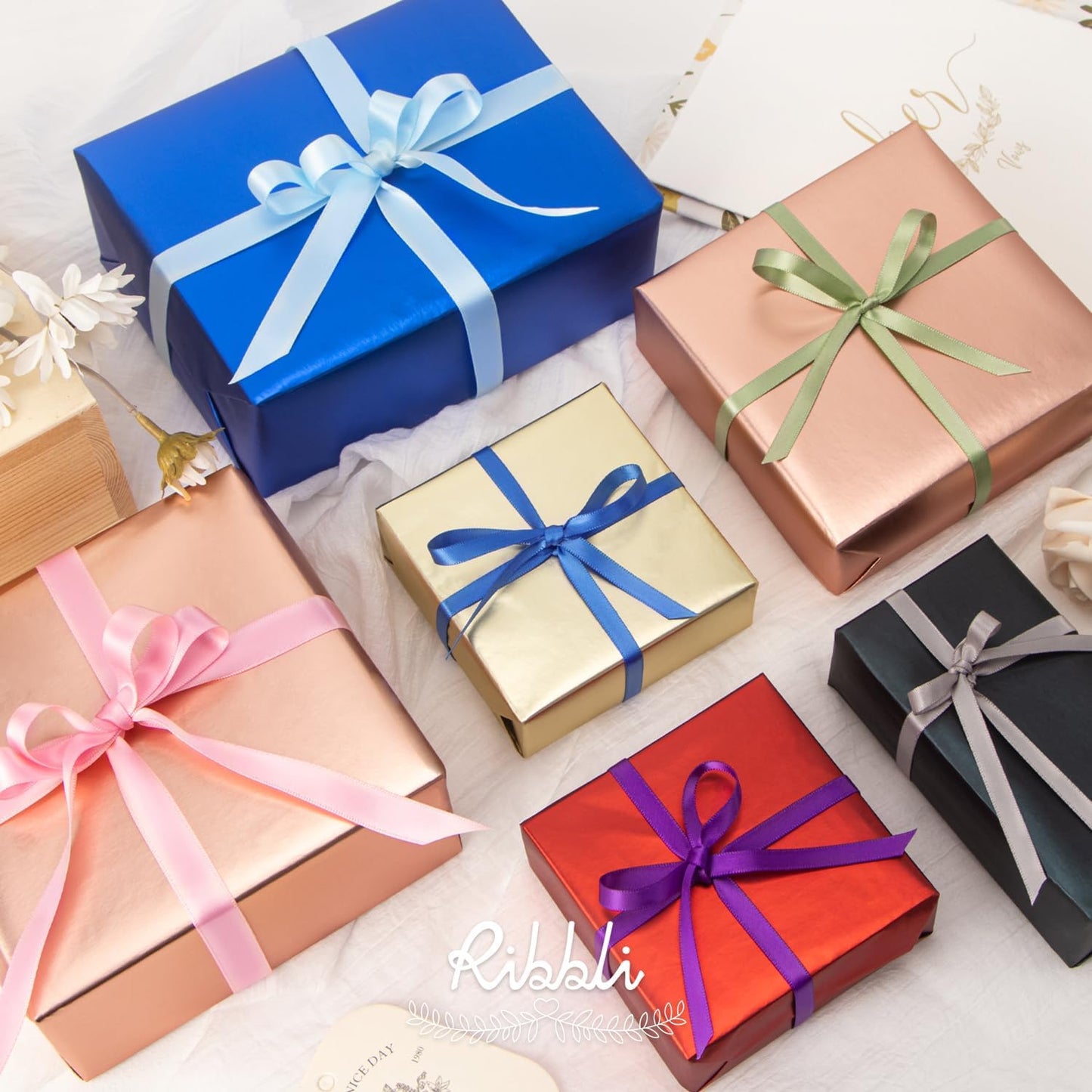 Ribbli Double Faced Silver Satin Ribbon,1/4” x Continuous 25 Yards,Use for Bows Bouquet,Gift Wrapping,Floral Arrangement