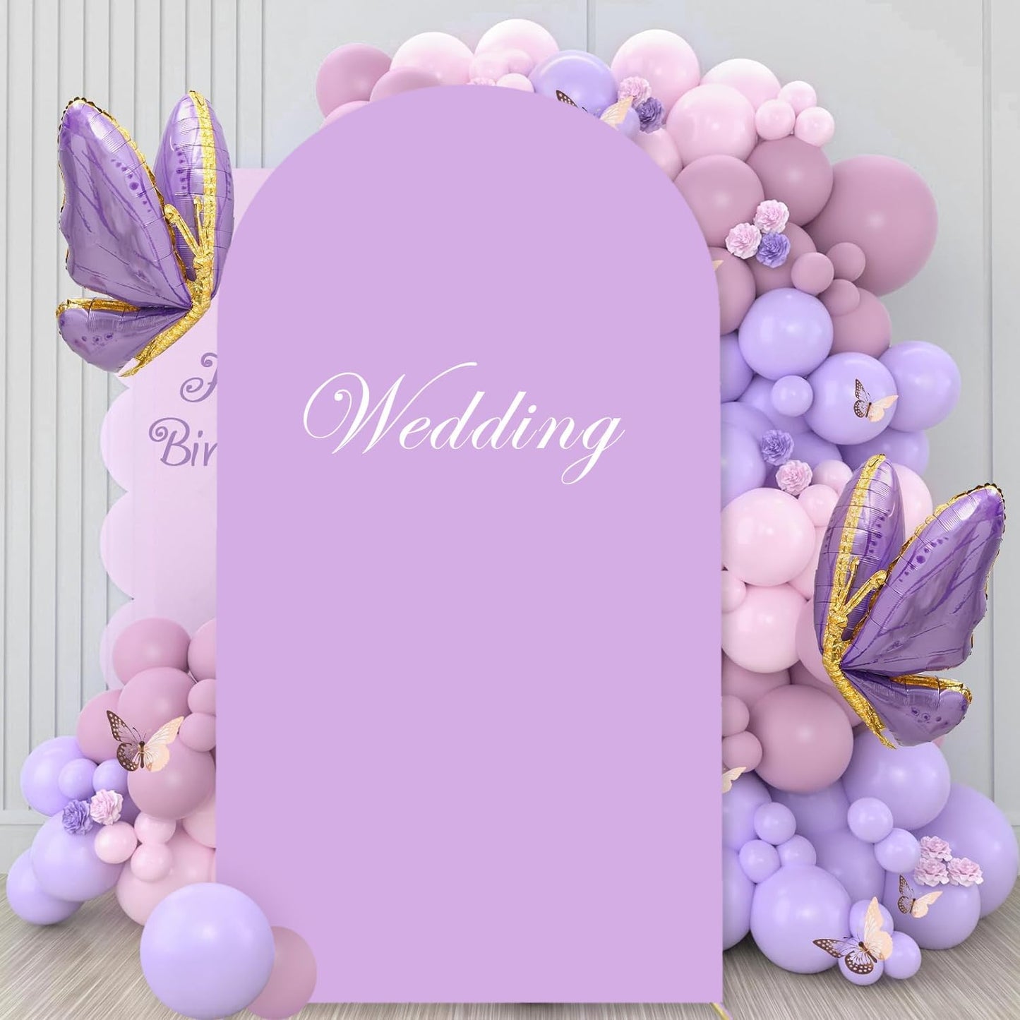 Purple Arch Cover 6ft Lavender Spandex Fitted Round Top Back Drop Covers Chiara Backdrop-Cover Wedding Arched Back Drop Panels for Bridal Shower Arch-Backdrop Banquet Garden Party Decor