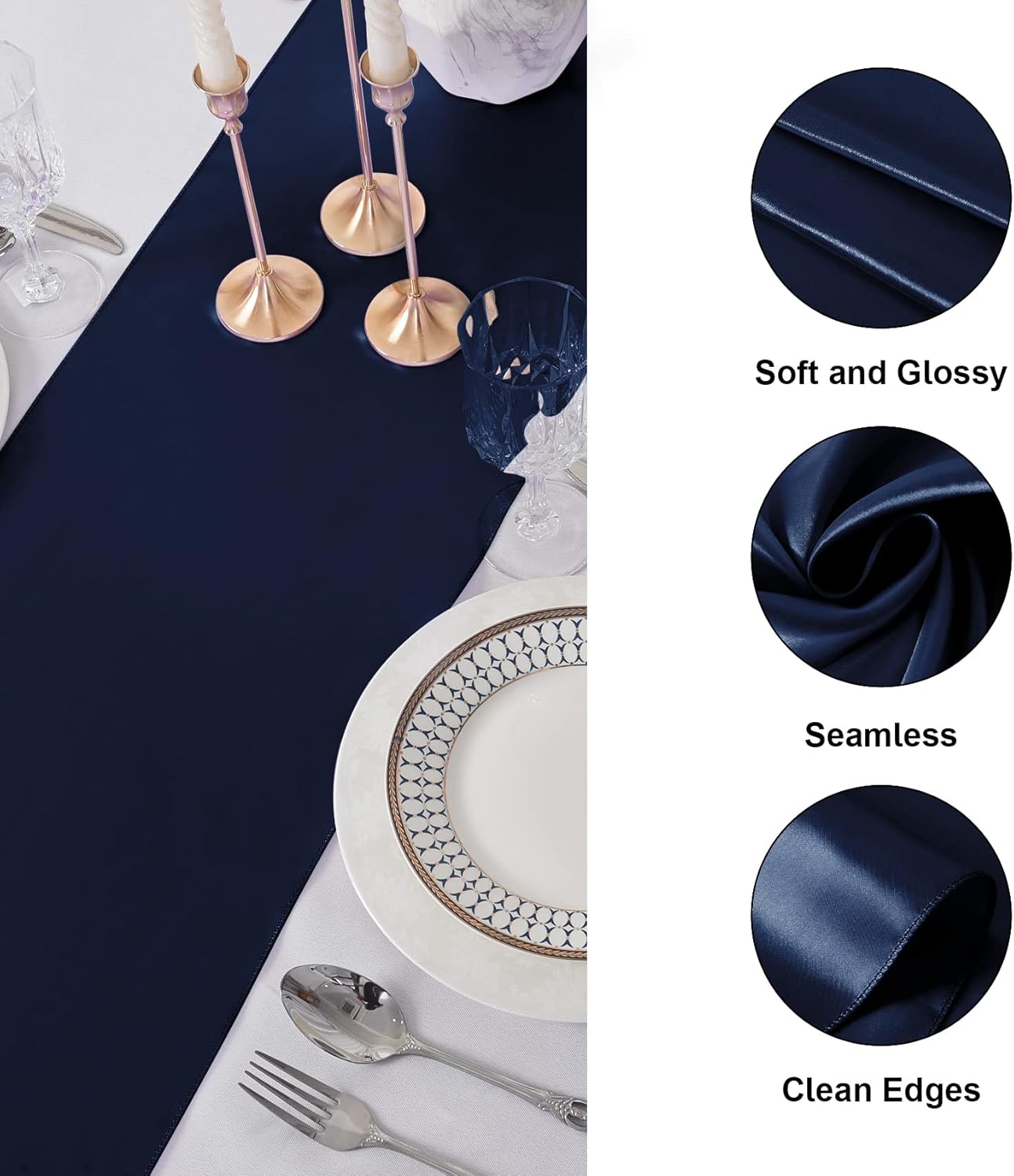 6Pack Table Runner 12 x 108 Inches Satin Silk Table Runner for Wedding, Birthday Party, Banquets, Graduations Decoration, fit Rectange and Round Table-Navy