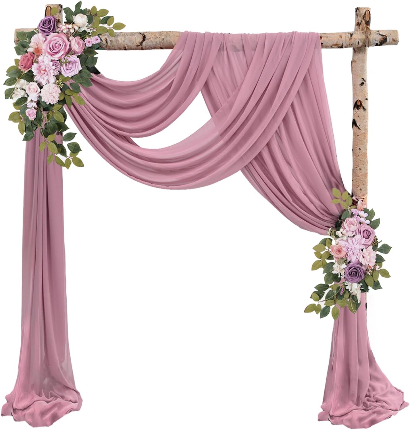 Dusty Rose Wedding Arch Draping Fabric 2 Panels 20Ft Length x 28" Width Arch Drapes Chiffon Fabric Sheer Curtains Backdrop for Party Bridal Decorations Wedding Ceremony Ceiling Stage Reception Decor