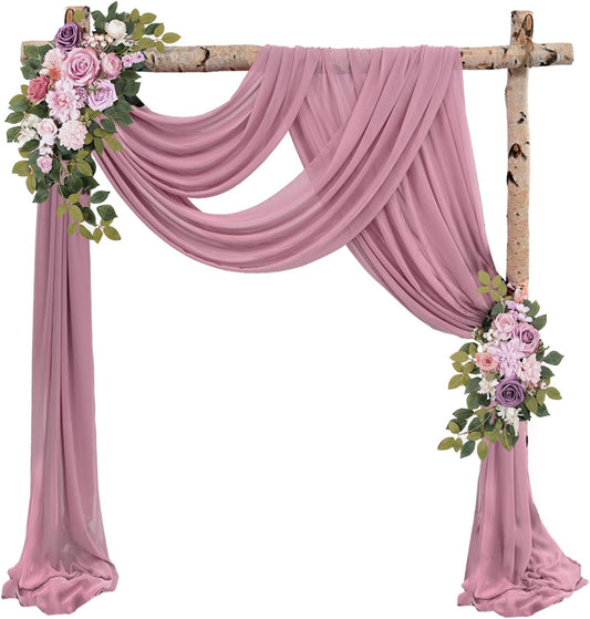 Dusty Rose Wedding Arch Draping Fabric 2 Panels 20Ft Length x 28" Width Arch Drapes Chiffon Fabric Sheer Curtains Backdrop for Party Bridal Decorations Wedding Ceremony Ceiling Stage Reception Decor