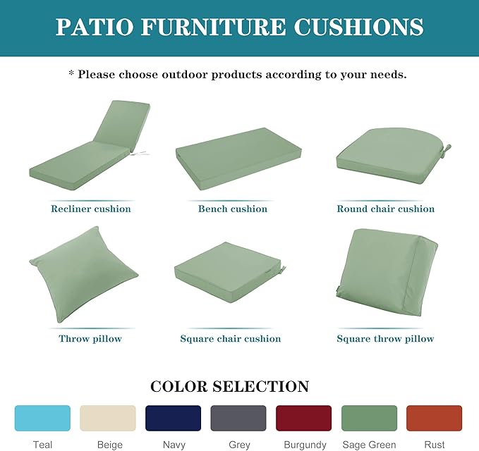 Outdoor Chaise Lounge Cushion Set of 2, Fadesafe Water-Repellent Lounge Deck - Image 8