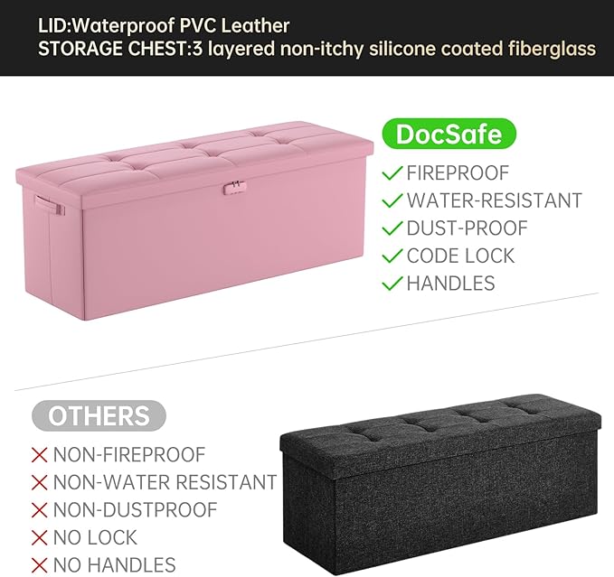 DocSafe Storage Ottoman Bench, Fireproof＆Waterproof Folding Bench - Image 6