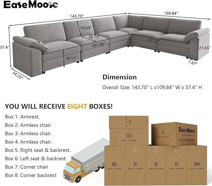 EASE MOOSE Oversized L Shape Sectional Couch, Extra Large Deep seat Gray - Image 2
