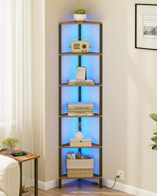 TUTOTAK Corner Shelf with LED Light, 6-Tier Corner Bookshelf by ChoosetutotakFurnitureBuildYourCozyHome