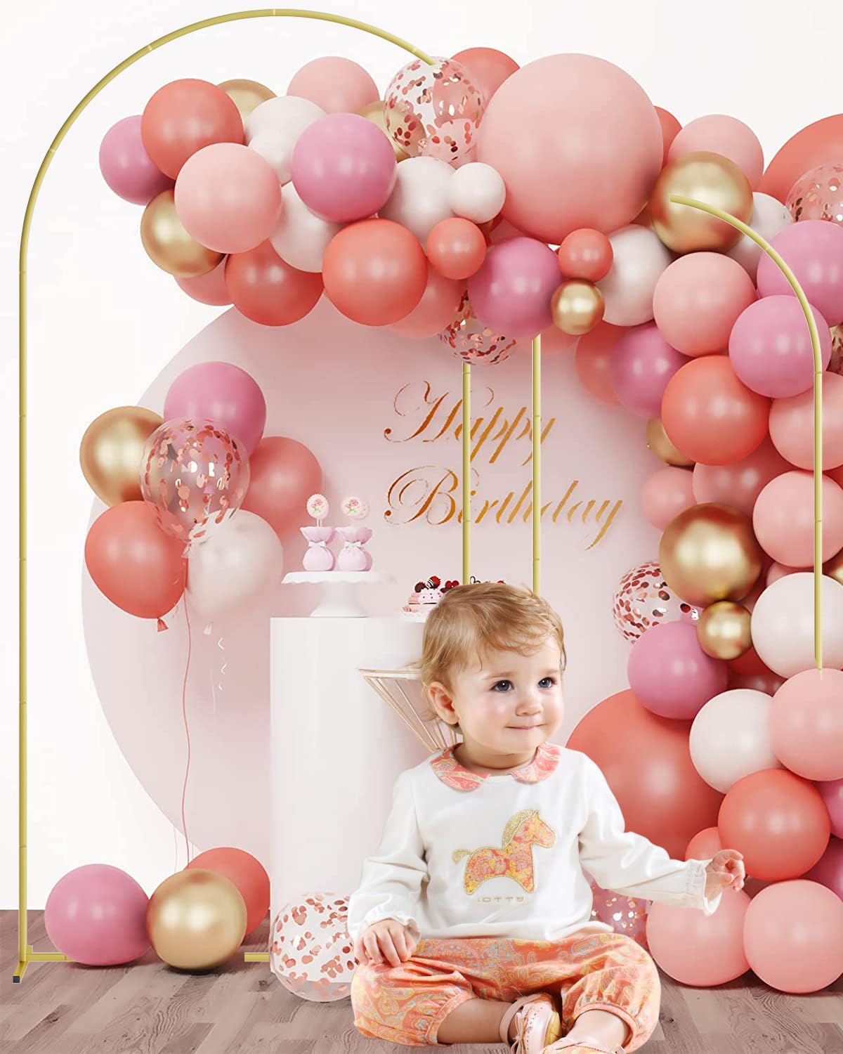 Wedding Arch Set of 2, Gold Metal Arch Backdrop Stand, Balloon Arch Stand Wedding Frame for Ceremony Decoration (Gold, 7.2FT, 6FT Arch Backdrop)