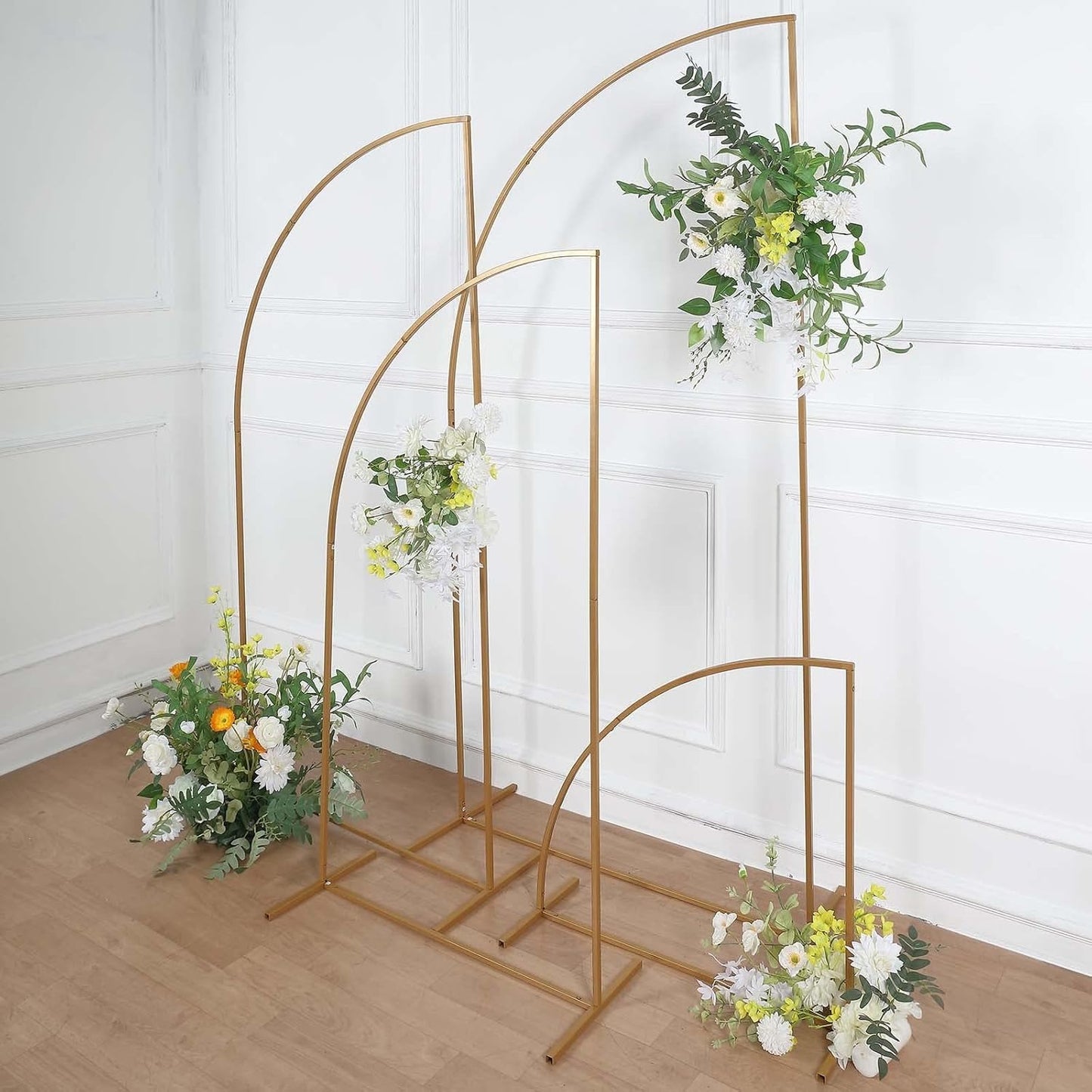 Tableclothsfactory Set of 4 | Gold Metal Wedding Arch Chiara Backdrop Stand, Half Moon Floral Frame Arbor Display - 2.5ft,5ft,6ft,6.5ft
