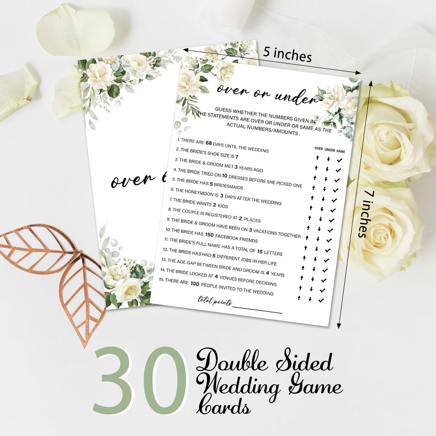 Eucalyptus Bridal Shower Games 30 Guests, Over or Under Bridal Games for Showers, White Rose Wedding Engagement Party Activity Party Supplies/Green-05
