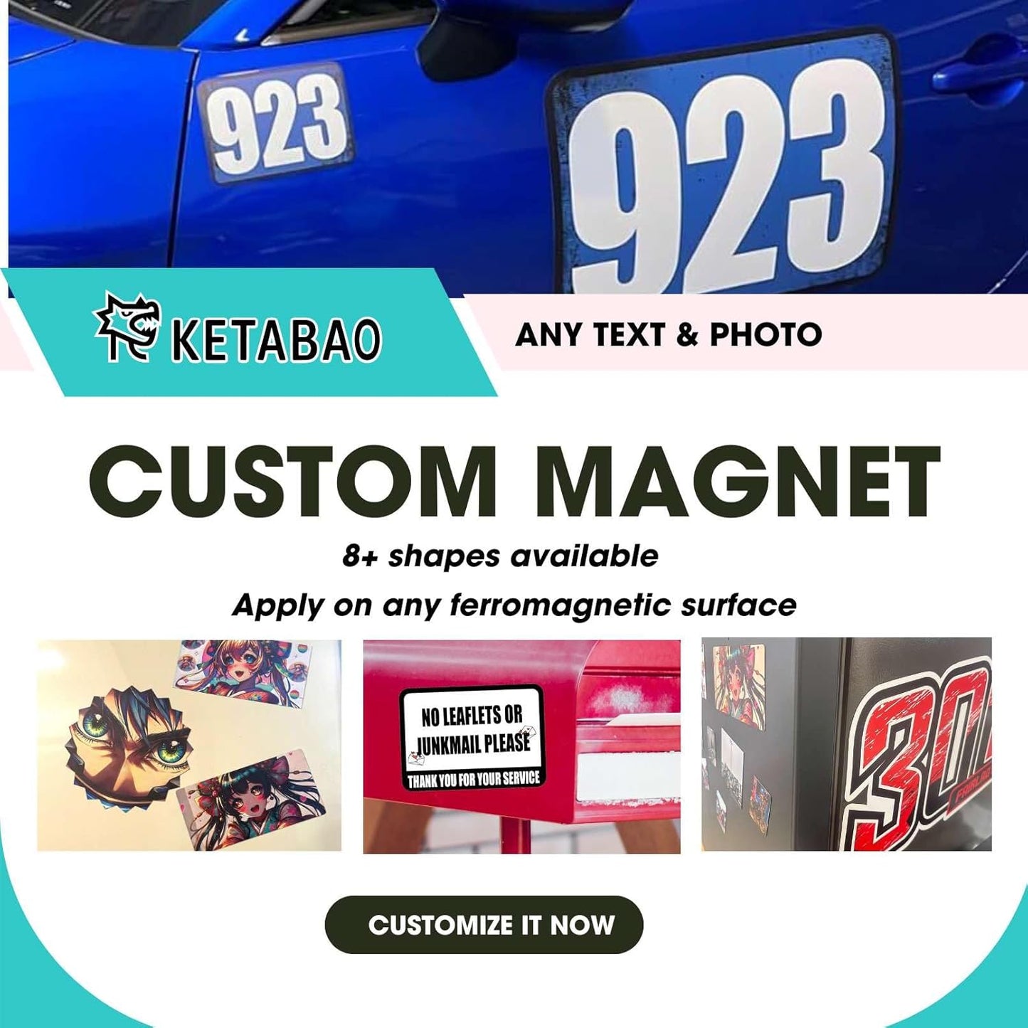 KETABAO – 4" Custom Rectangle Photo Magnets - Upload Your Photo for Personalized Magnets - Choose Your Shape - Add Your Text Fridge, Locker, and Car & More