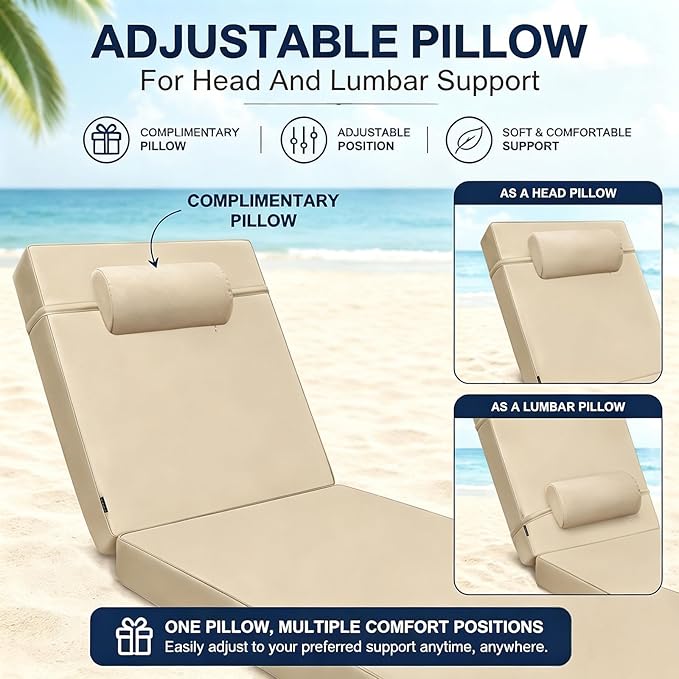 Chaise Lounge Cushion for Outdoor Furniture, Waterproof, Fade-Resistant and - Image 3